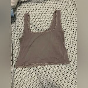 Lace Trim Sleeveless Tank Top - Mauve